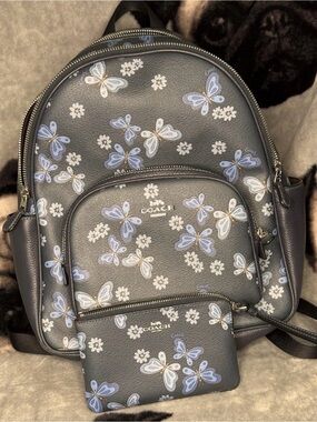 Coach Butterfly Court Medium Midnight Navy Backpack & Matching Wristlet Wallet